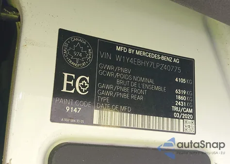 2020 Mercedes-Benz Sprinter 2500 Standard Roof V6 z USA, uszkodzony, nr VIN W1Y4EBHY7LP240775